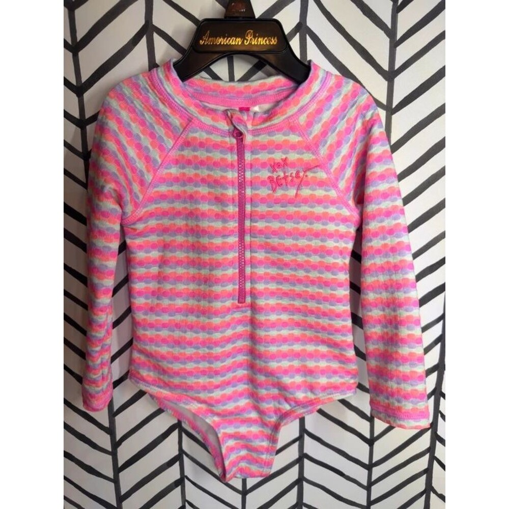 Betsey Johnson Pink Purple Front Zip Long Sleeve Swimsuit Girls 2T 7165